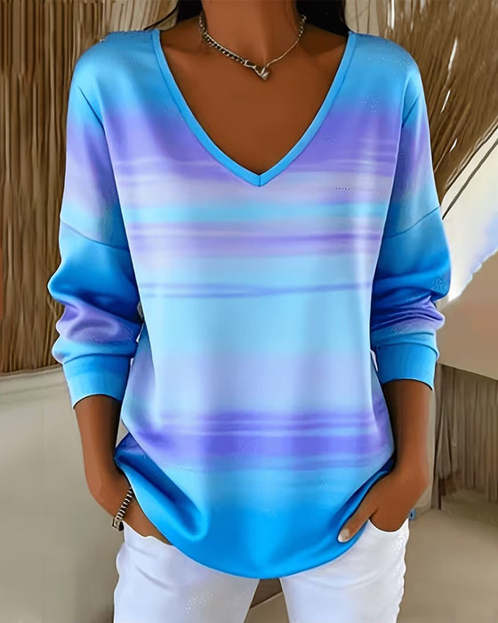 Sweatshirts V-Ausschnitt Langarm Ombre