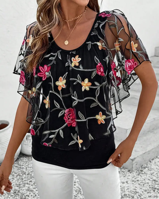 Bluse Bestickt Mesh Schwerlast