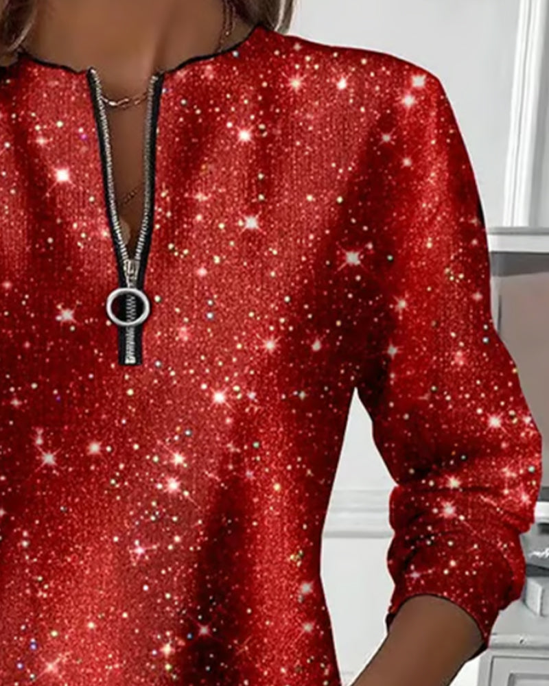 Casuales langärmliges Sweatshirt mit Halbreißverschluss