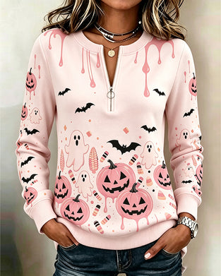 Kapuzenpullover Reißverschluss Langarm Halloween Kürbis