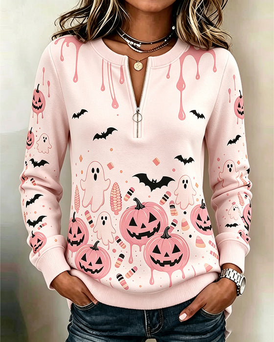 Kapuzenpullover Reißverschluss Langarm Halloween Kürbis