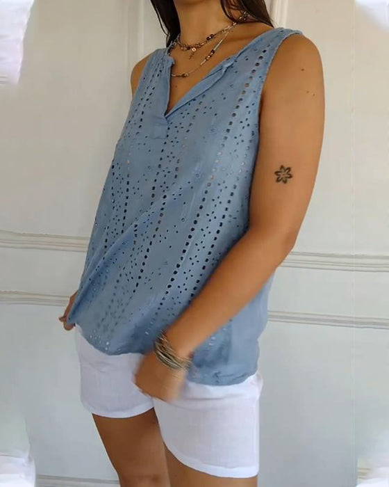 Tanktop ärmellos einfarbig mit Ausschnitten