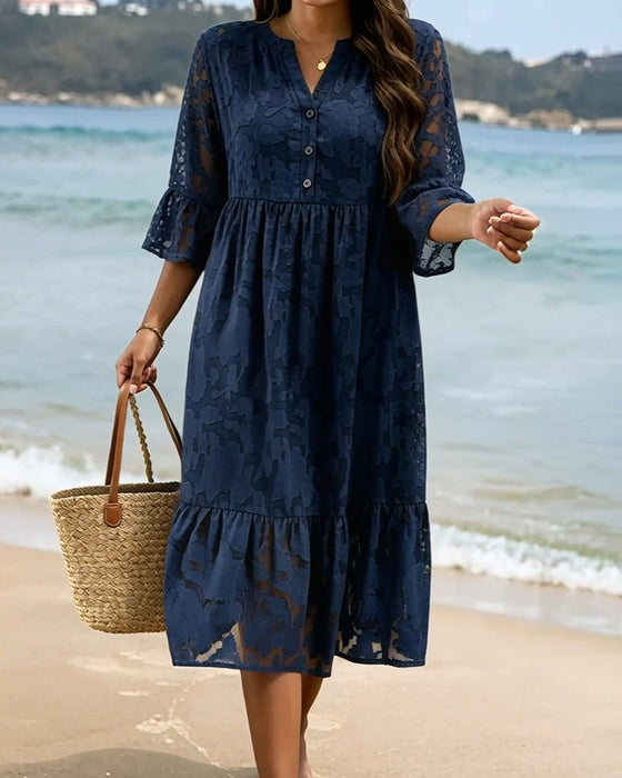 Kleid Elegante Raffinierte Rüsche Spitze