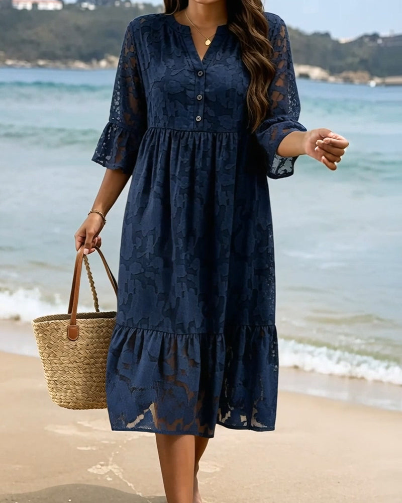 Kleid Elegante Raffinierte Rüsche Spitze