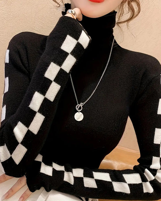 Pullover Rollkragen Slim-Fit Karo Basic
