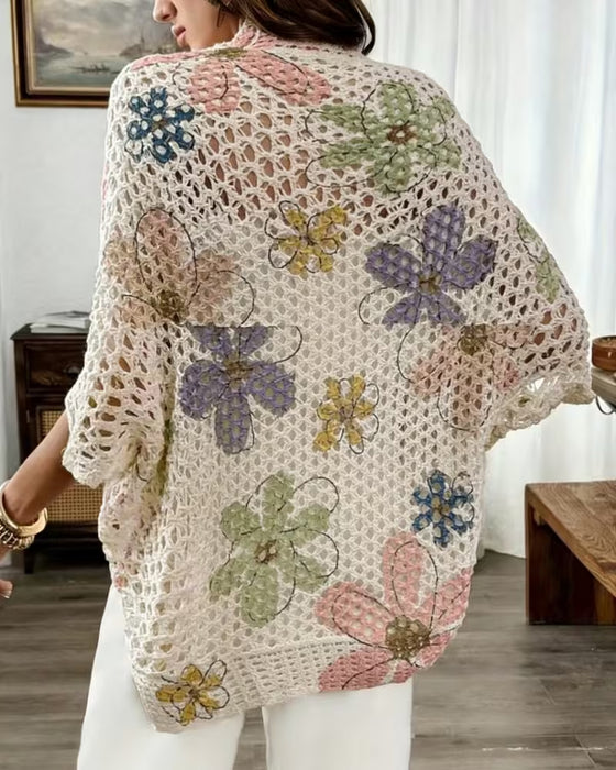 Cardigan Ausgeschnitten Blumenprint Gestrickt