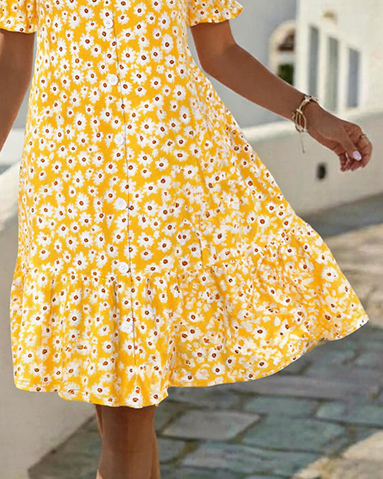 Kleid V-Ausschnitt Blasenärmel Daisy