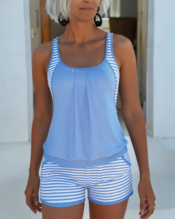 Tankini Blau Und Weiß Streifen Patchwork