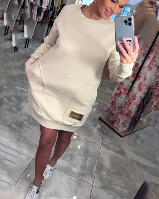Kleid Pullover Tasche Langarm