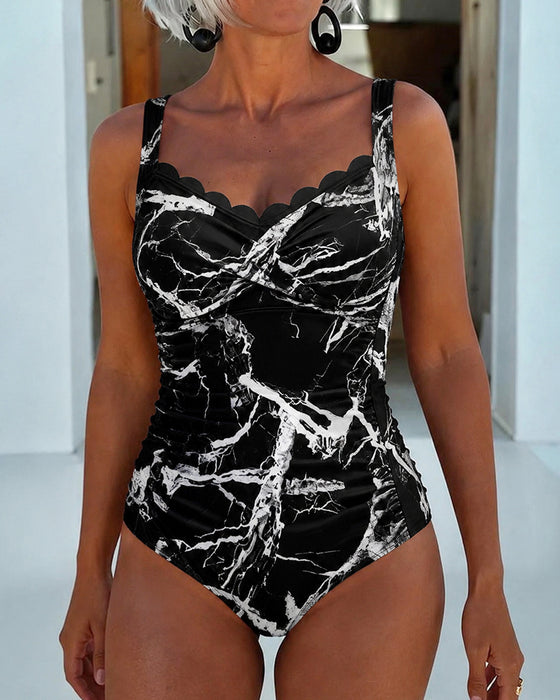 One-Piece Camisole Marmor Print Farbblock