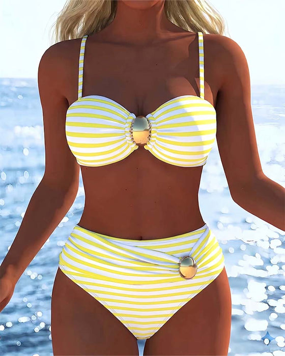 Bikini Spaghettiträger Gestreifter Plastikknopf