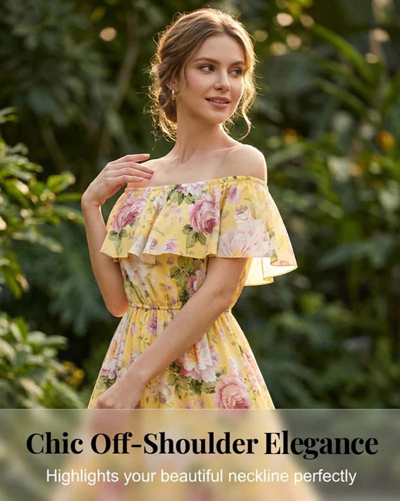 Kleid Off-the-Shoulder Blumenmuster taillierend