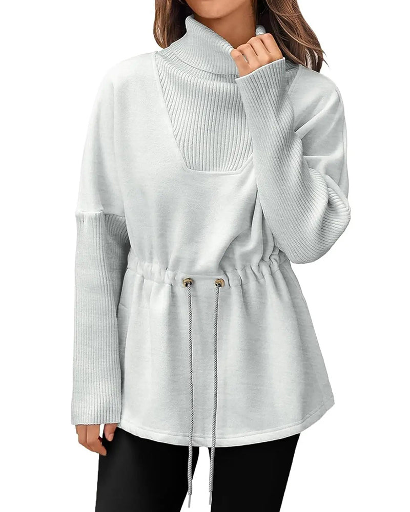 Sweatshirt Hoher Kragen Langarm Taille Kordelzug