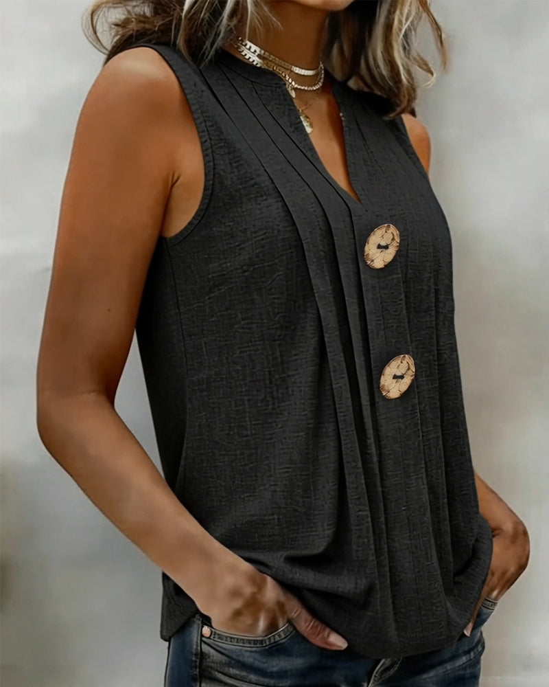 Tanktop V-Ausschnitt Plissiert Ärmellos