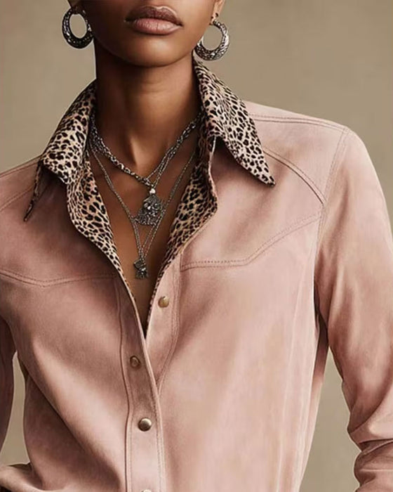 Hemd Revers Leopard Patchwork