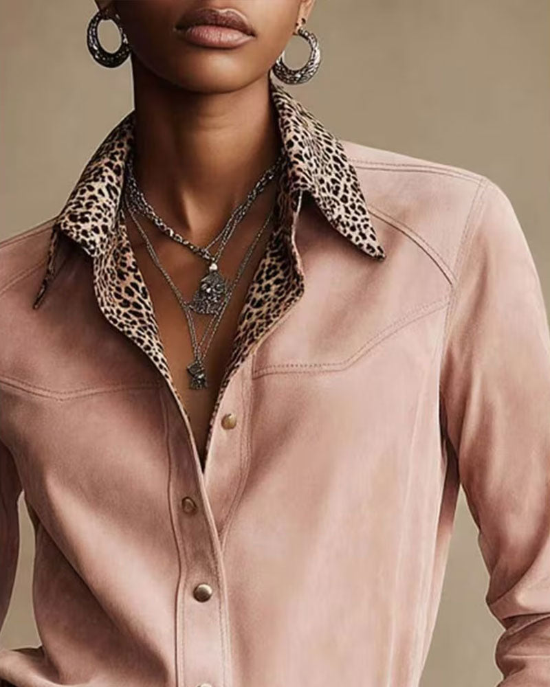 Hemd Revers Leopard Patchwork
