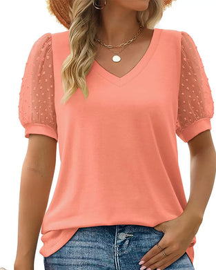Bluse Einfarbig Mesh Puffärmel