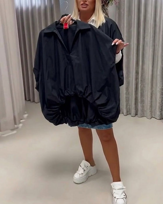 Bluse Revers Loose Fit Fledermausärmel