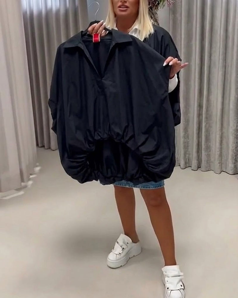 Bluse Revers Loose Fit Fledermausärmel