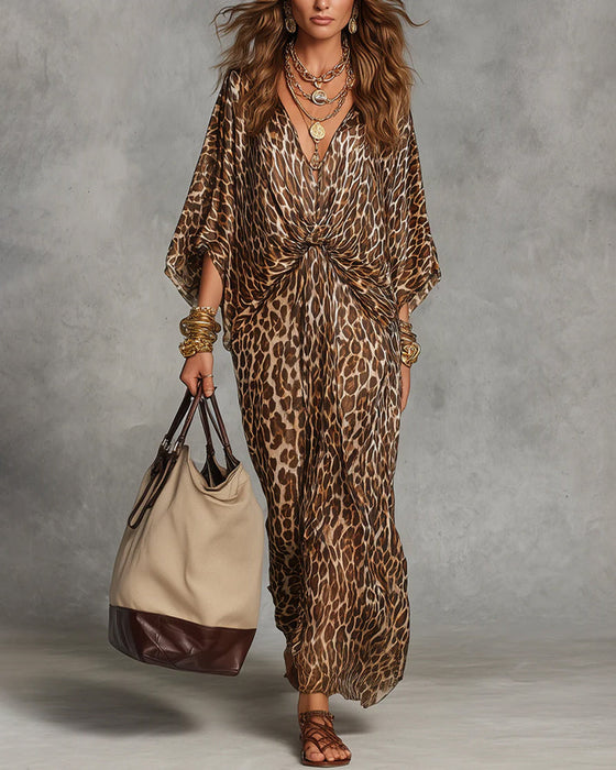 Kleid Trendy Leopard Fledermausärmel