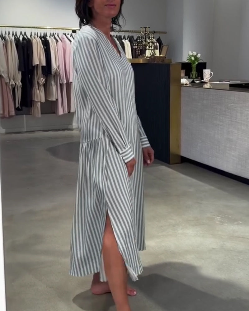 Kleid Gestreifter Seitenschlitz Maxi