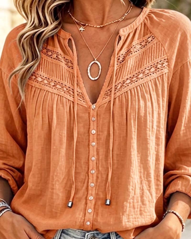 Bluse Lässig Hollow Out Spitze