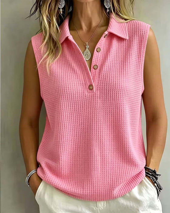 Tank Top Ärmellos Polo Kragen Waffel