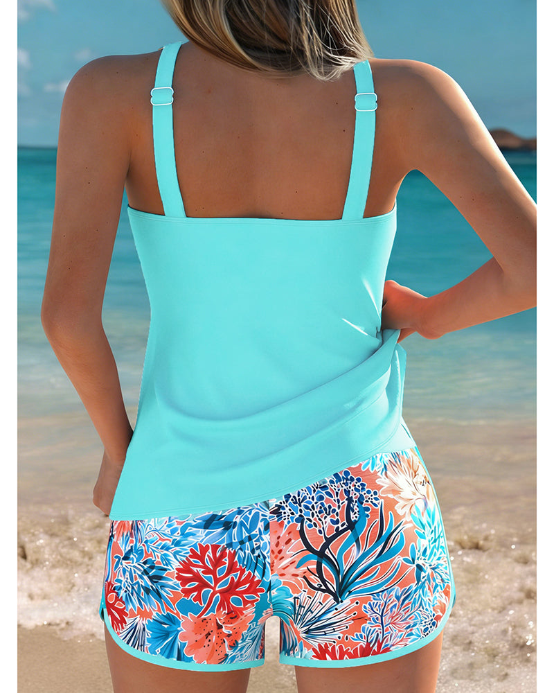 Tankini Ärmelloses Tanktop Bedruckte Shorts