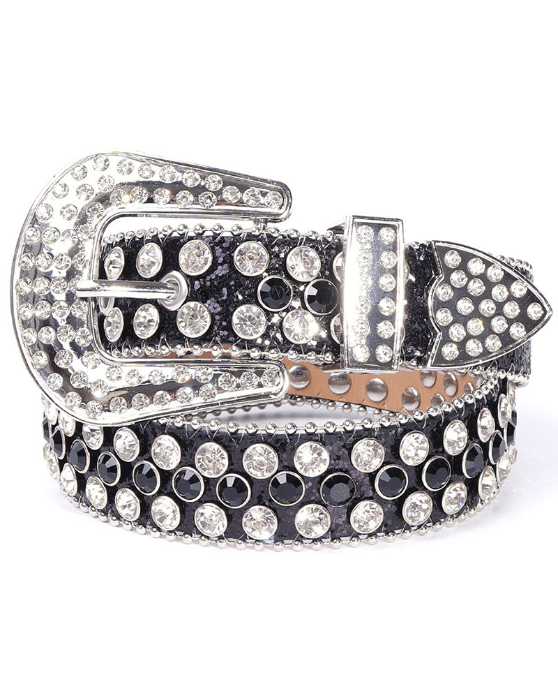 JASGOOD Gürtel Für Damen Und Herren Mit Strasssteinen, Bling Western Cowgirl Cowboy Genieteter Ledergürtel, Diamant Taillengürtel Für Jeans Und Hosen