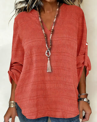 Top Strukturiert V-Ausschnitt Verstellbar Ärmel