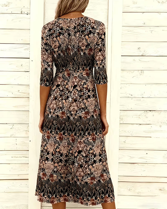 kleid v‑ausschnitt druck patchwork halbärmel