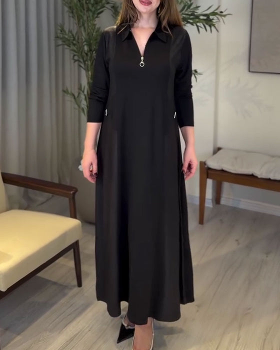 Kleid Einfarbig Reißverschluss Reverskragen
