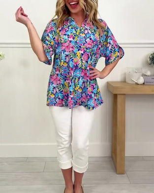Top Tropisch floral Kurzarm