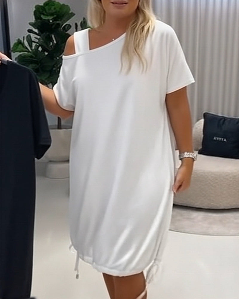 Kleid Unifarben Off-Shoulder Kordelzug Lässig