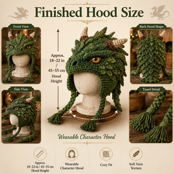 🐉✨ DIY‑Häkelset: Fantasy Kapuzenhut 🧶🎭✨