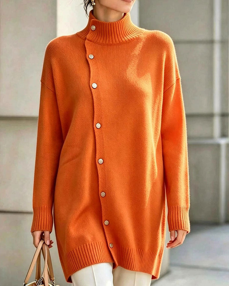 Strickjacke Turtleneck Einreihig Geknöpft