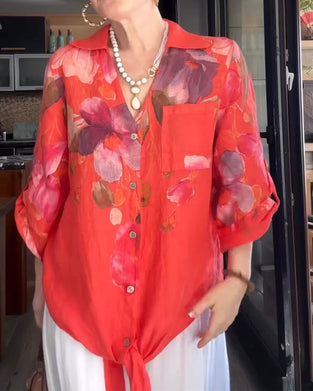 Hemd Revers Groß Blumig Druck