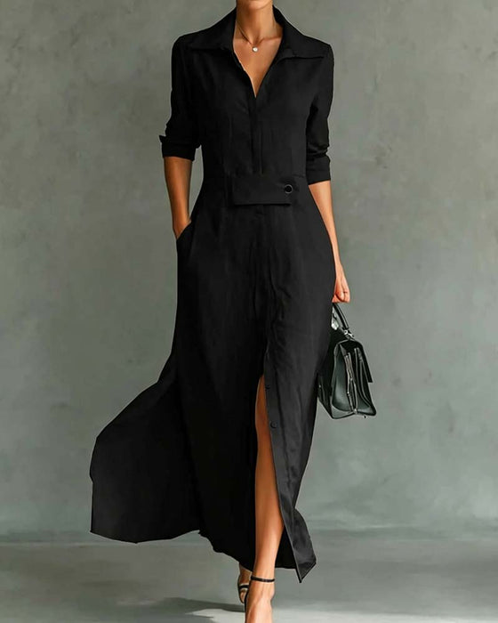 Kleid Reverskragen Einfarbig