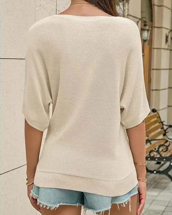 Pullover Rundhals Kurzarm Einfarbig