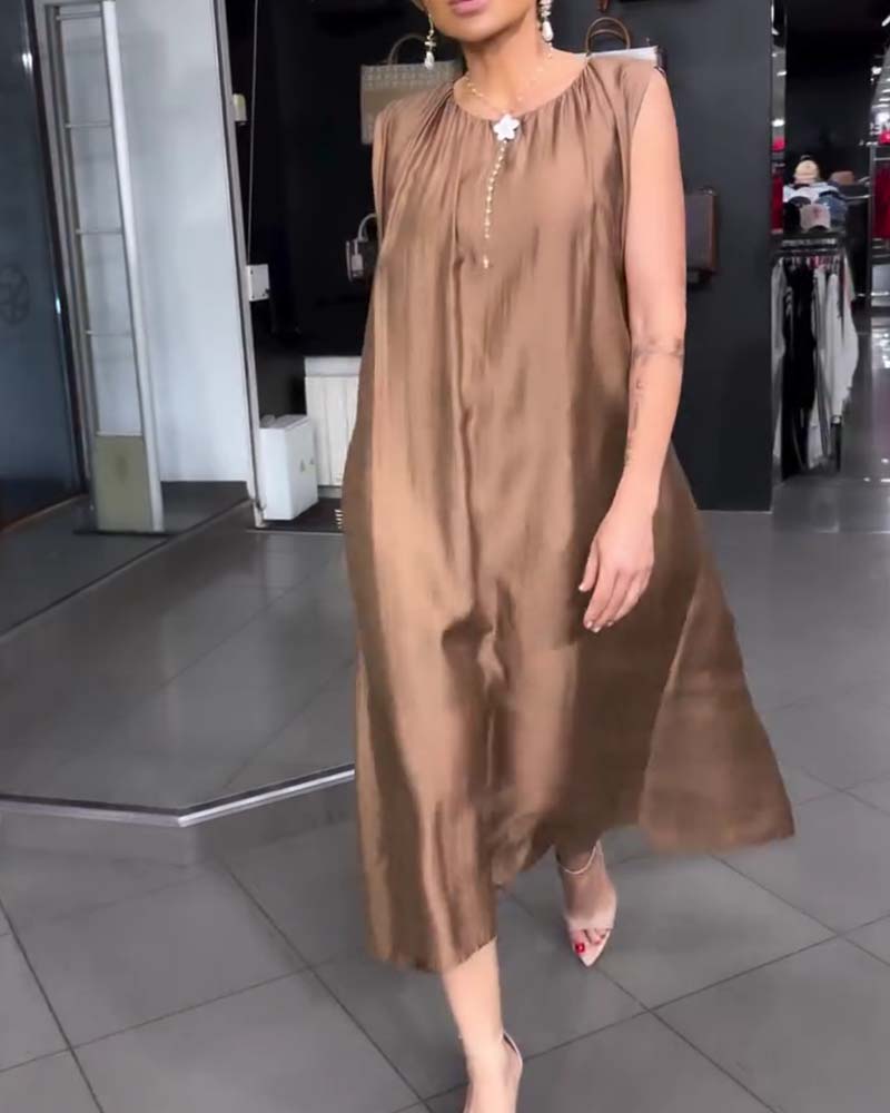 Kleid Ärmellos Rundhals Plissiert