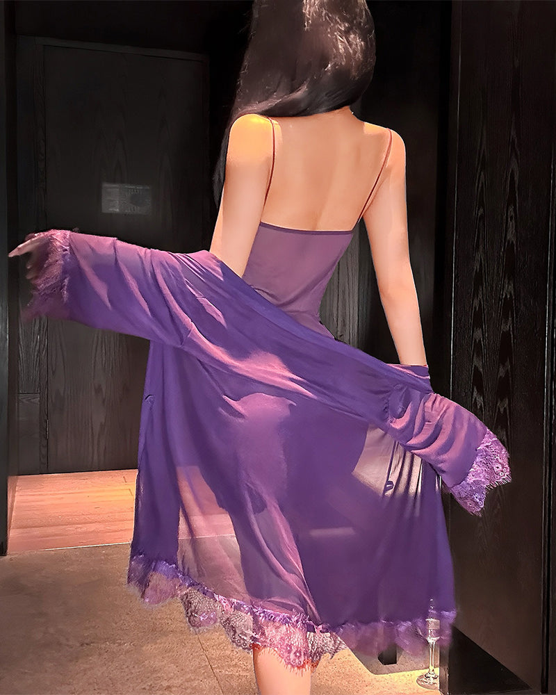 Nachthemd-Set einfarbig gerüscht