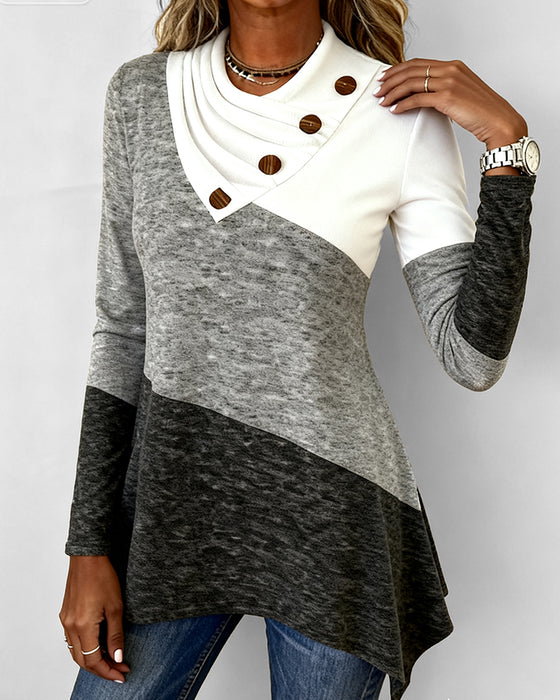 Modisches Top mit Kontrastfarbe und Patchwork-Details