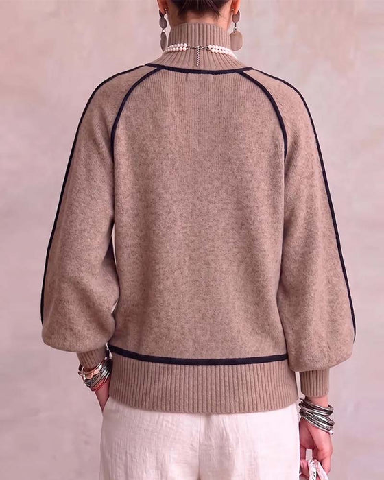 Pullover Hoher Hals Linie Laterne Ärmel