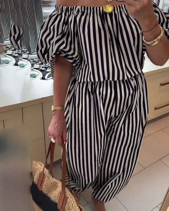 Jumpsuit Lässig Schulterfrei Gestreift