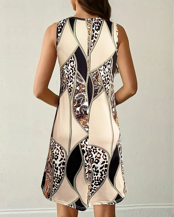 Kleid Ärmellos Leopard Patchwork A-Linie