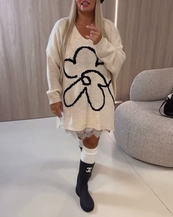 Zweiteilige Sets lässige Pullover mit V-Ausschnitt