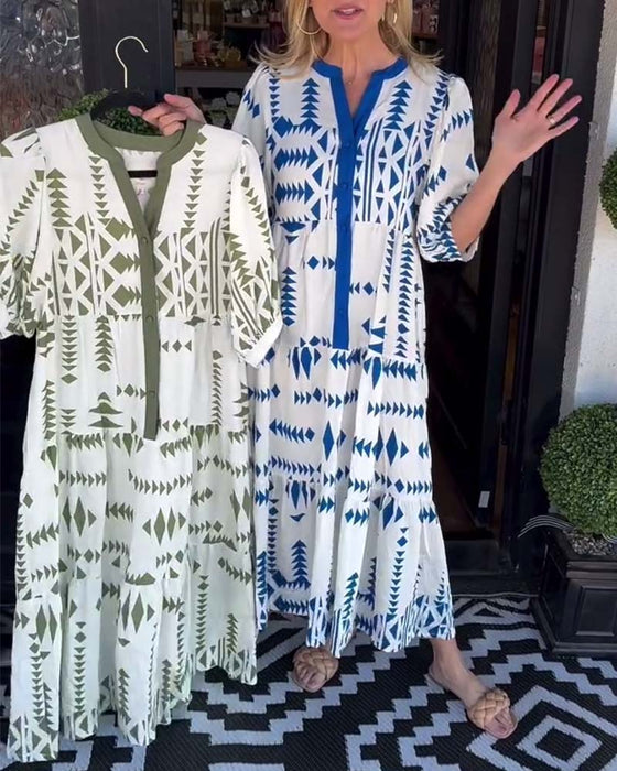 Kleid Halbärmelig Blumig Locker
