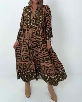 Kleid Etnisch Geometrischer Druck