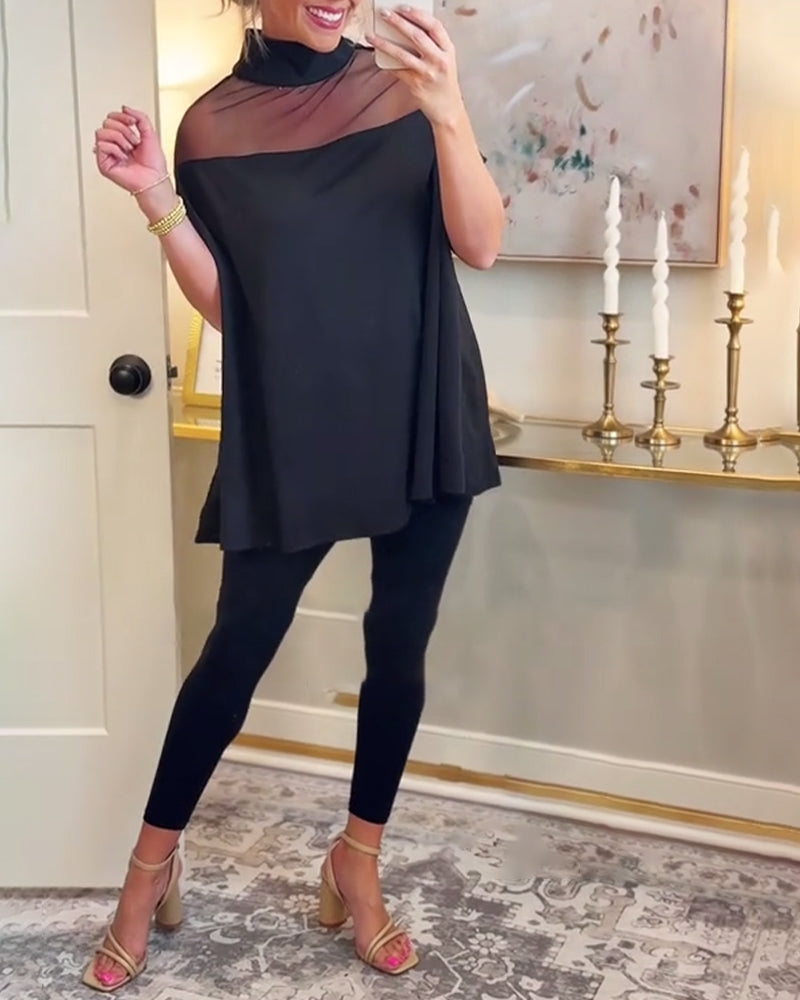 Elegantes, stylisches T-Shirt mit Mesh-Patchwork