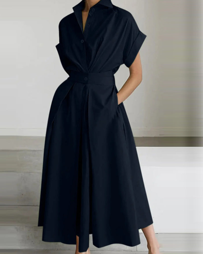 Kleid A-Linie Bindung Hohe Taille Knopf